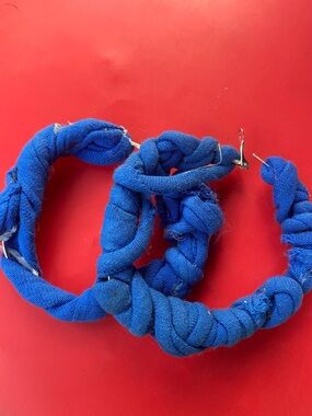 Bold Royal Blue Fabric-Wrapped Hoop Earrings